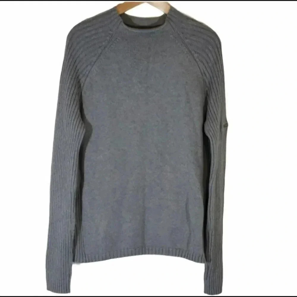 Y2K Polo Jeans‎ Co Ralph Lauren Sweater Sz M Gray Ribbed Raglan Crew Neck Cotton
